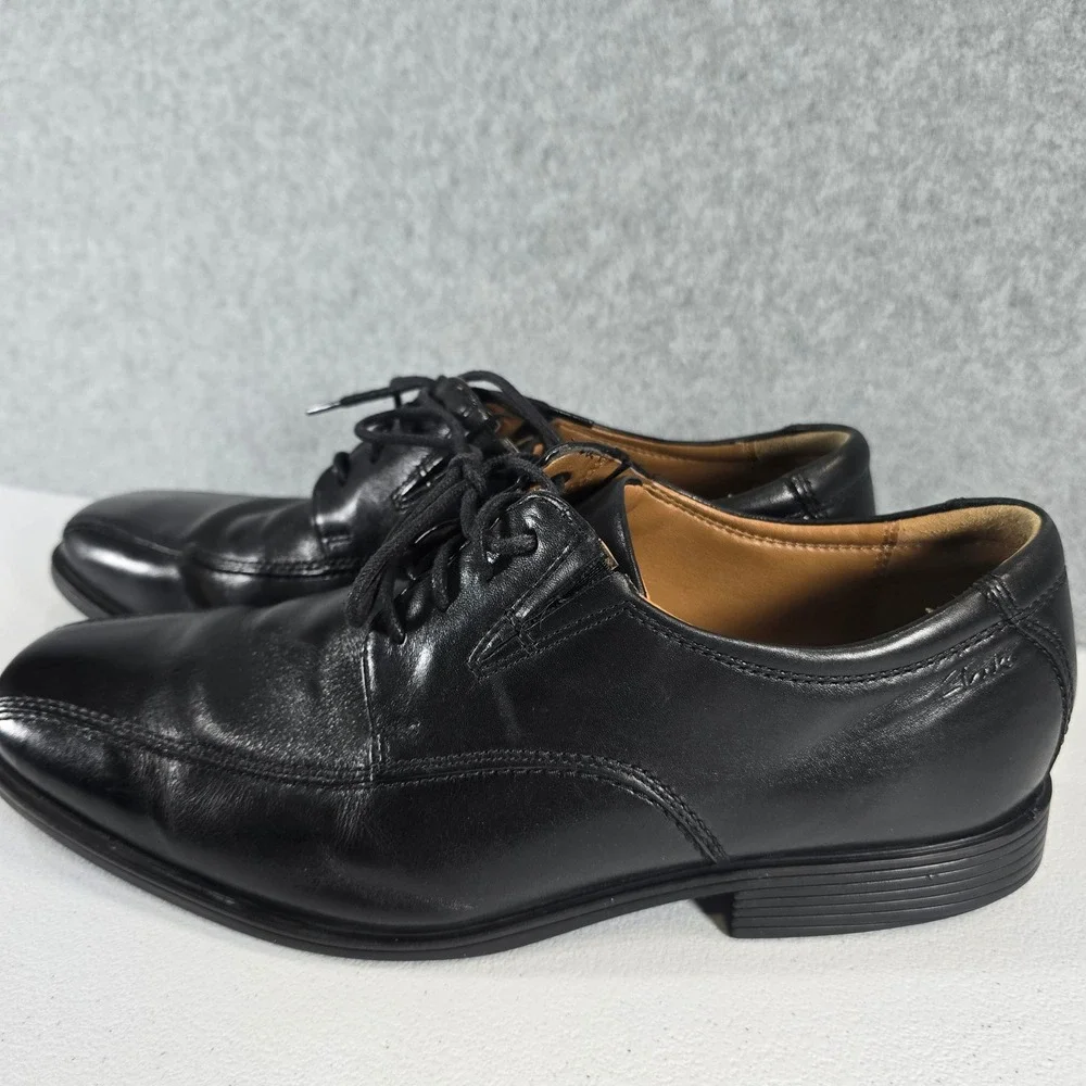 Clarks Mens Tilden Walk Black Leather Derby Shoes Square Toe Oxford 8.5 M